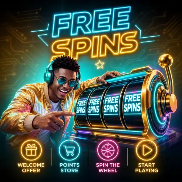 Player discovering bonus spins at SlotsDJ while interacting with glowing reel display