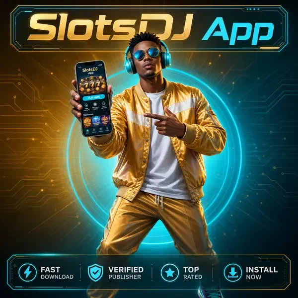 Digital trendsetter downloading SlotsDJ app with golden interface glow
