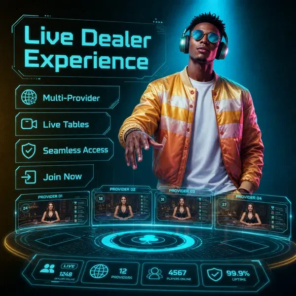 SlotsDJ live dealer interface displaying multi-provider gaming options