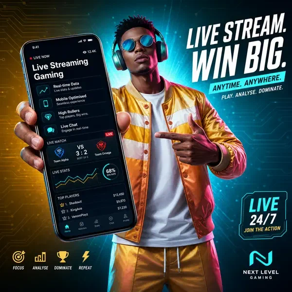 Player engaged with live gaming data on smartphone at HD Streaming Setup and SlotsDJ Live Gaming Operations