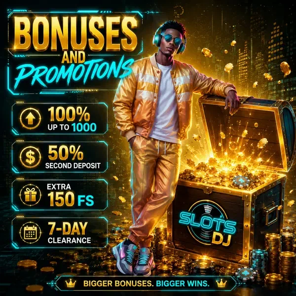 Player discovers bonus treasures at SlotsDJ promotions chest overflowing with golden rewards